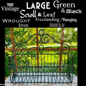🆕VTG▪️Large Green & Black Scroll Leaf Wrought Iron Freestanding Hanging Shelf